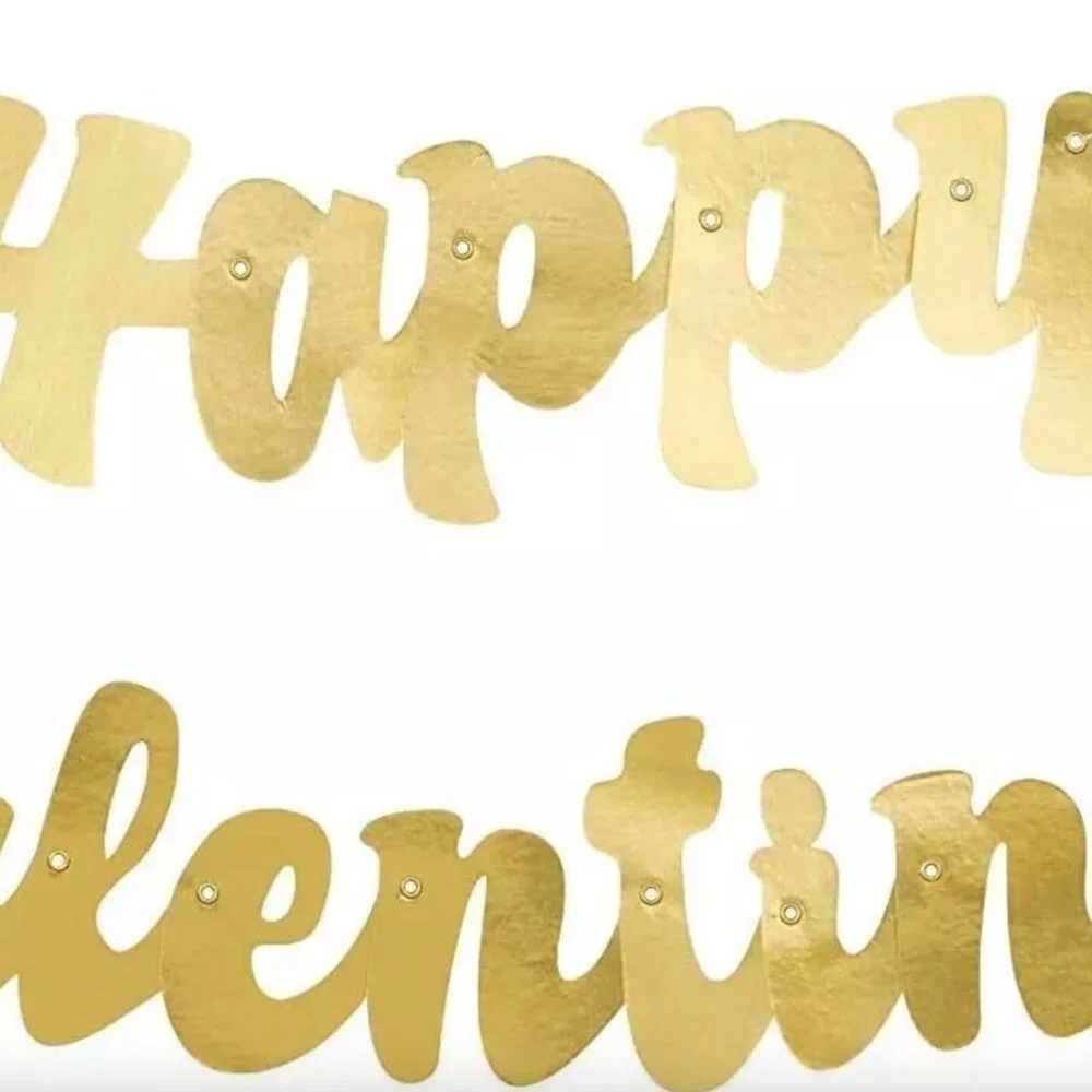Gold Script Happy Valentine's Day Banner 2pc Cursive Garland Party Decoration